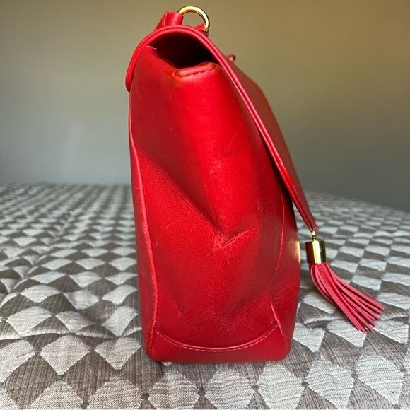 Onna Ehrlich Red Leather Handbag Purse with Top Handle & Tassel Made in USA πΊπΈ - Picture 9 of 14